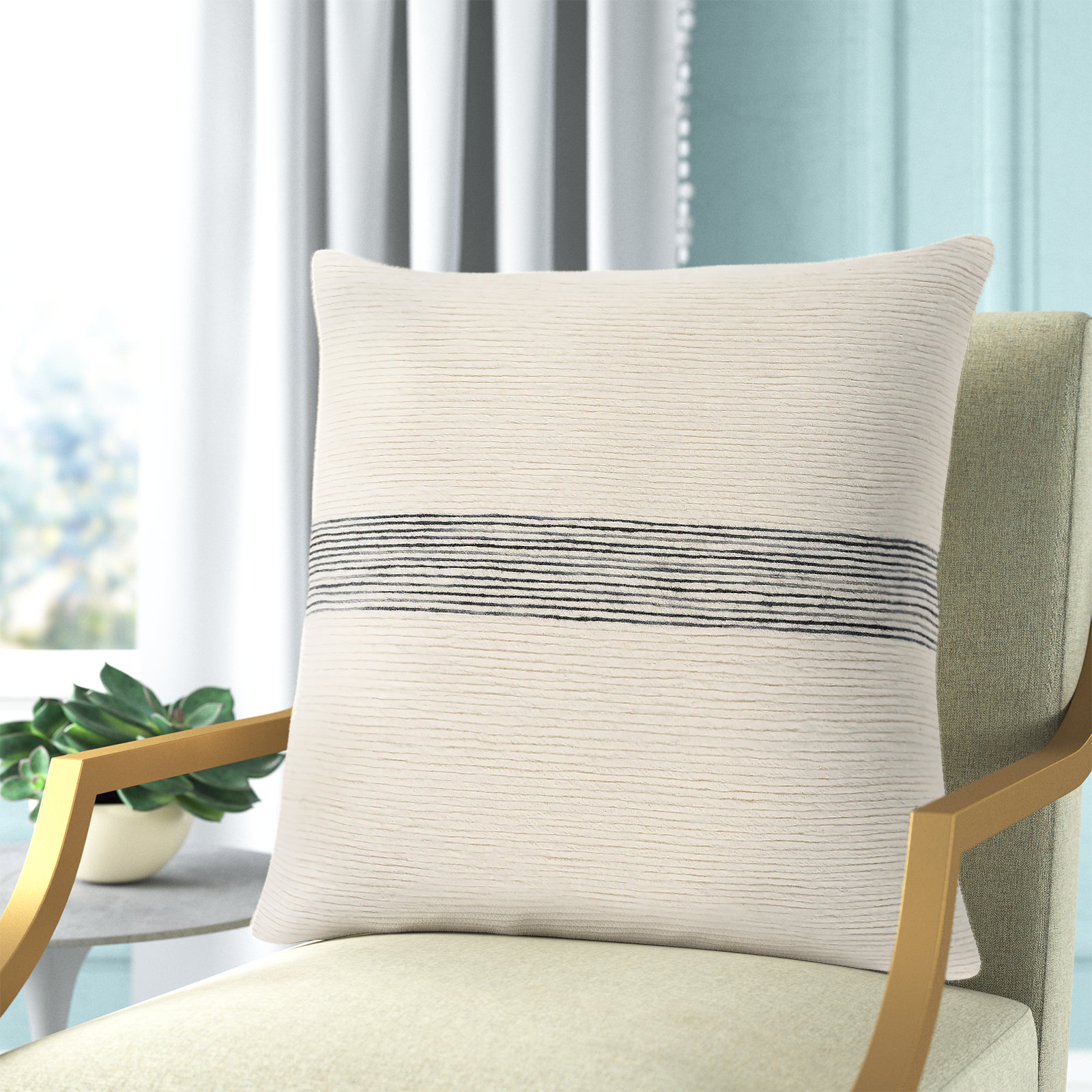 Cason Striped Cotton Throw Pillow, Down, 22" x 22"