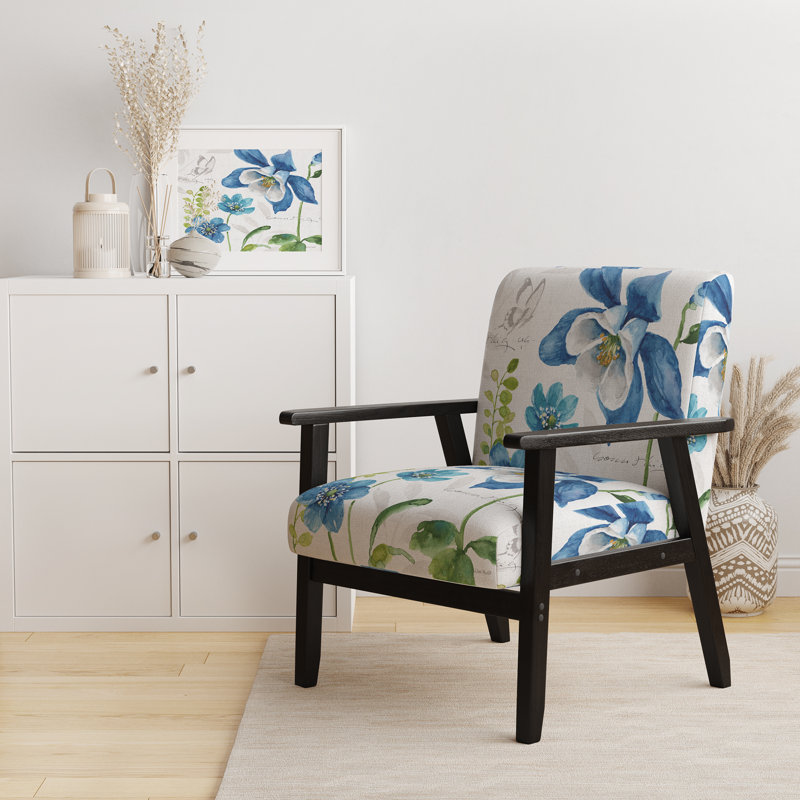 Fauteuil d'appoint rembourré «Floranda - Blue Columbine Flowers With Butterfly»