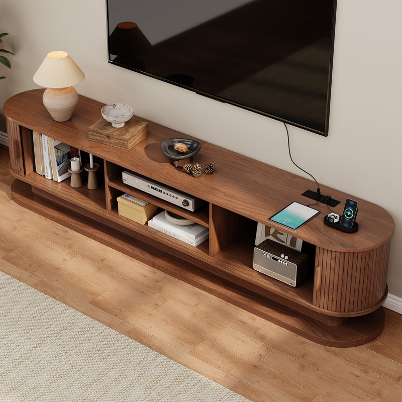 Meuble télé de 70 pouces avec éclairage DEL et multiprise dissimulée, 18.51" H x 82.68" L x 15.35" W, Noyer