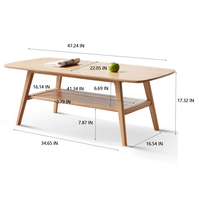 Table basse de centre, H 17,32 po x L 47,25 po x l 22,05 po, Chêne