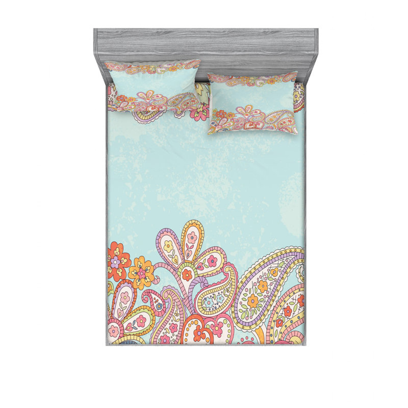Microfiber Floral Sheet Set, Queen Sheet Set with Fitted Sheet