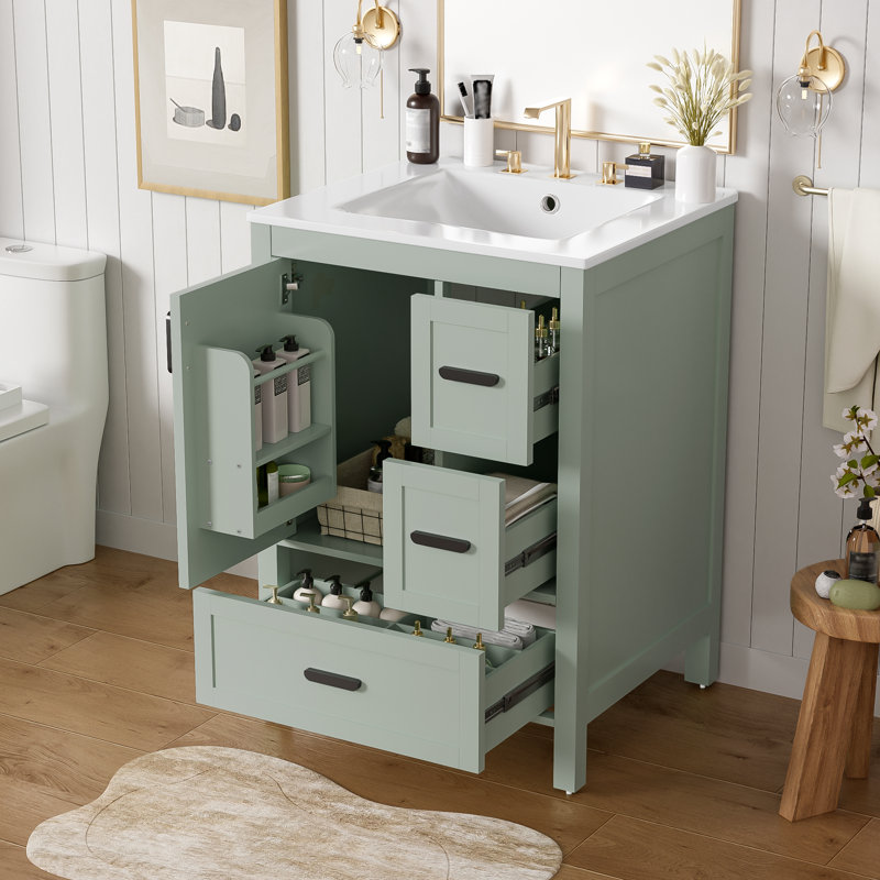 24" Single Bathroom Vanity With Ceramic Top, Green