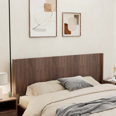 Tête de lit en bois grand format, tête de lit grand en bois de 64,4 po de largeur seulement, têtes de lit de style campagne moderne, panneau cannelé mural, têtes de lit à oreilles Boho, noyer