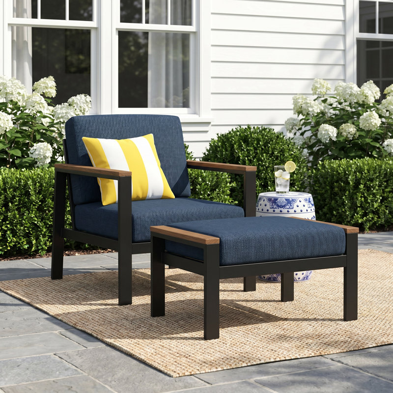 Townsend Patio Chair Sunbrella® Cushions and Ottoman, Canvas Granite Sunbrella® Canvas