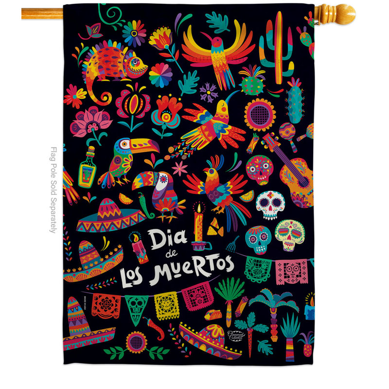 Double Sided 40'' H x 28'' W Polyester Day Of The Dead House Flag
