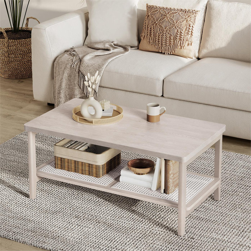 Table basse avec tablette de rangement Alaura, Café clair, H 18,1 po x l 39,4 po x P 21,7 po