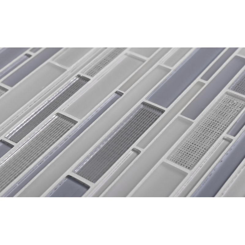 11.8" x 12.2" Glass Mosaic Tile, White/Blue/Silver