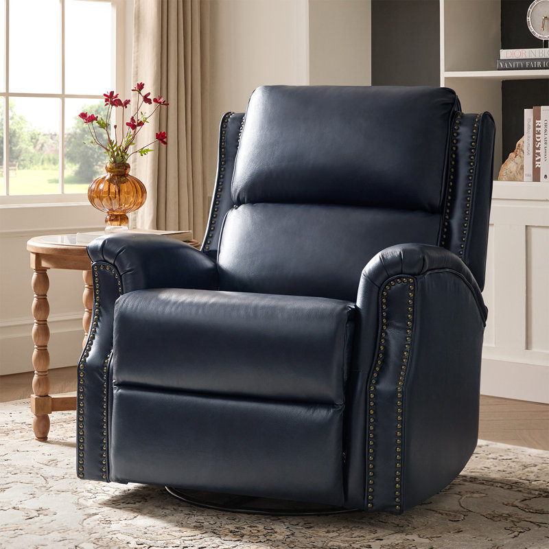  Fauteuil inclinable manuel en cuir véritable Felisa, Marine