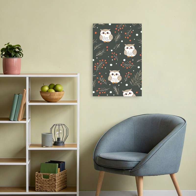 Cute Winter Owl Pattern Abstract Contemporary Owl Forest Nature Wall Art Print by Mathieu - Wrapped Canvas Print