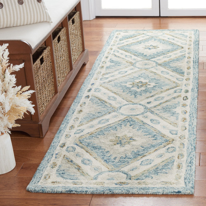 Martha Stewart Hand Tufted Wool/Cotton Moroccan Rug in Beige/Green/Yellow, Runner 2'3" x 8"