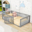 Lit simple en bois avec porte et cercle de clôtures-263732147