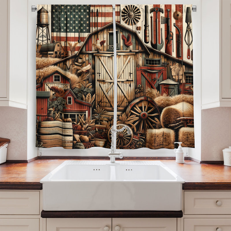 Rustic Farmhouse American Barn Kitchen Window Curtains 55" x 24"