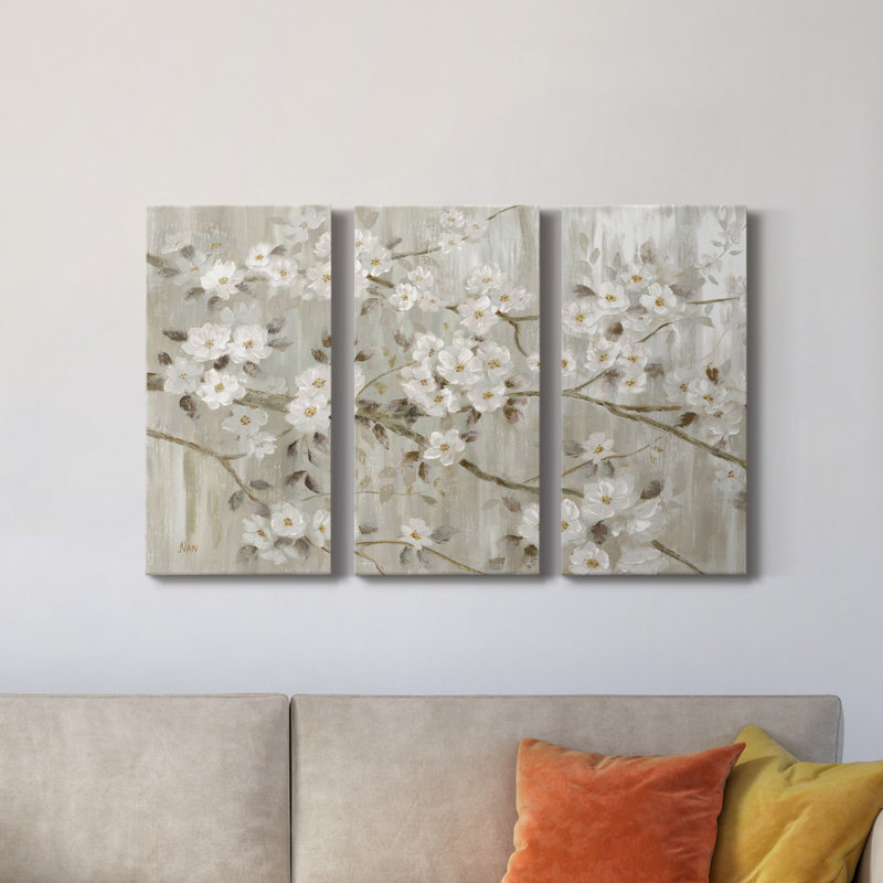 «Neutral Spring», ensemble de 3 peintures sur toile tendue, H 48 po x l 96 po x P 1 po