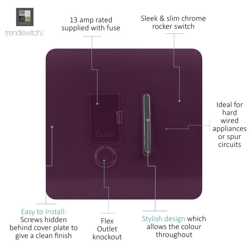 Trendi Switch 13 Amp Fused Sur with Flex Outlet, Plum