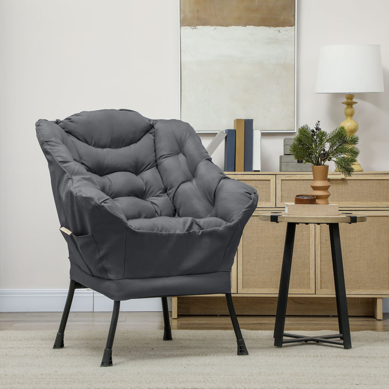 Chaise d'appoint moderne, fauteuil en tissu de lin avec poches latérales, Lin gris