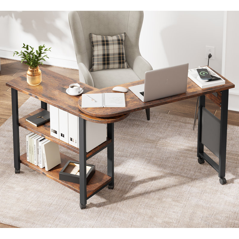 Sofa Table 360°rotating Tabletop 2-tier End Table