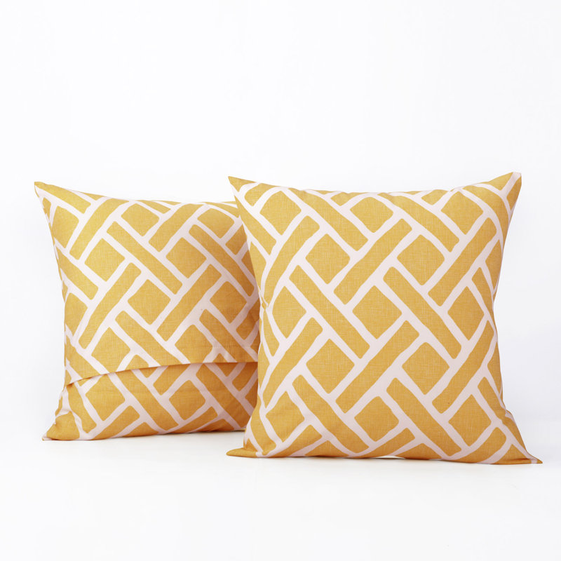 Martinique Printed Cotton Throw Pillow Covers - Decorative Pillow Covers, 18"H x 18"W, Yellow