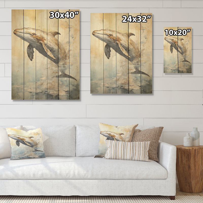 «Breaching Whale - Whale Wood», art mural sur bois de pin naturel, H 20 po x l 10 po
