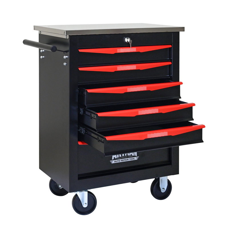 Chariot à outils multifonctionnel à 6 tiroirs avec roulettes - noir et rouge pour garage, atelier et entrepôt