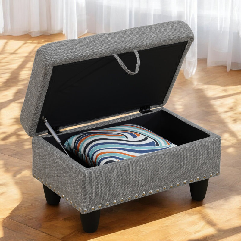 Ulanda 28.5'' Wide Rectangle Nailhead Trim Storage Ottoman, Gray Linen