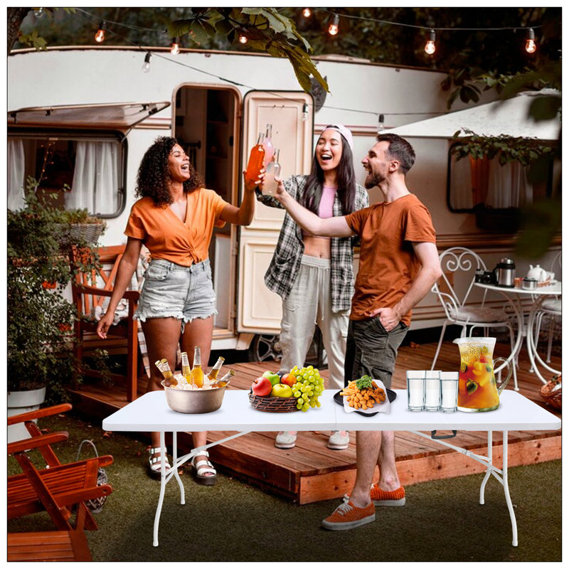 Table pliante 8 pi, table en plastique portative pour le camping, pique-niques, fêtes, table pliable à haut poids de charge blanche