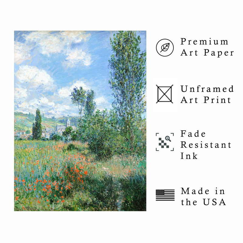 Paysage et nature Claude Monet - «View at Vetheuil», reproduction d'art classique sans cadre, H 16 po x l 12 po