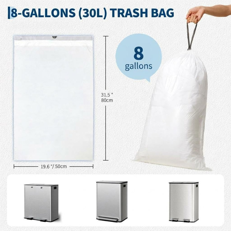 Grands sacs poubelle 30 L (8 gallons), 200 unités (4 rouleaux)
