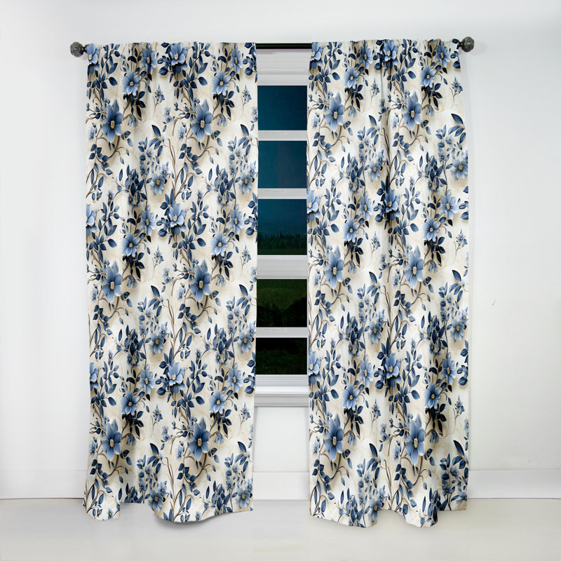Panneaux de rideaux floraux bleu cobalt, L 52 po x L 95 po