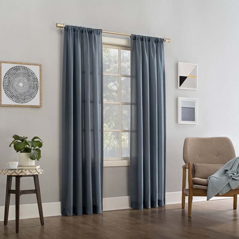 Panneau de rideau semi-diaphane avec passe-tringle en lin - Basics by Wayfair ™, l 54 po x L 84 po, Denim