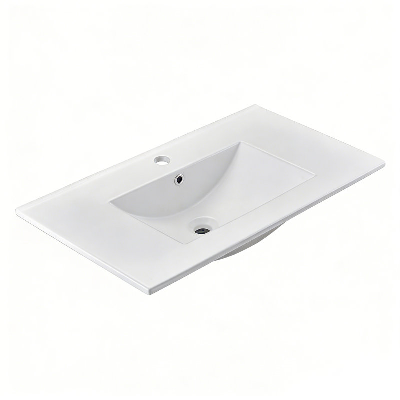 32 po. Comptoir de meuble-lavabo en céramique avec lavabo intégré et trop-plein, lavabo profond moderne pour salle de bain