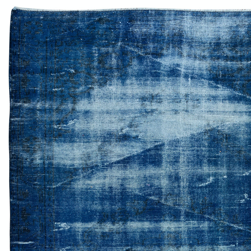 Tapis bleu fait à la main de 6 pi x 9,2 pi avec style Shabby Elegance