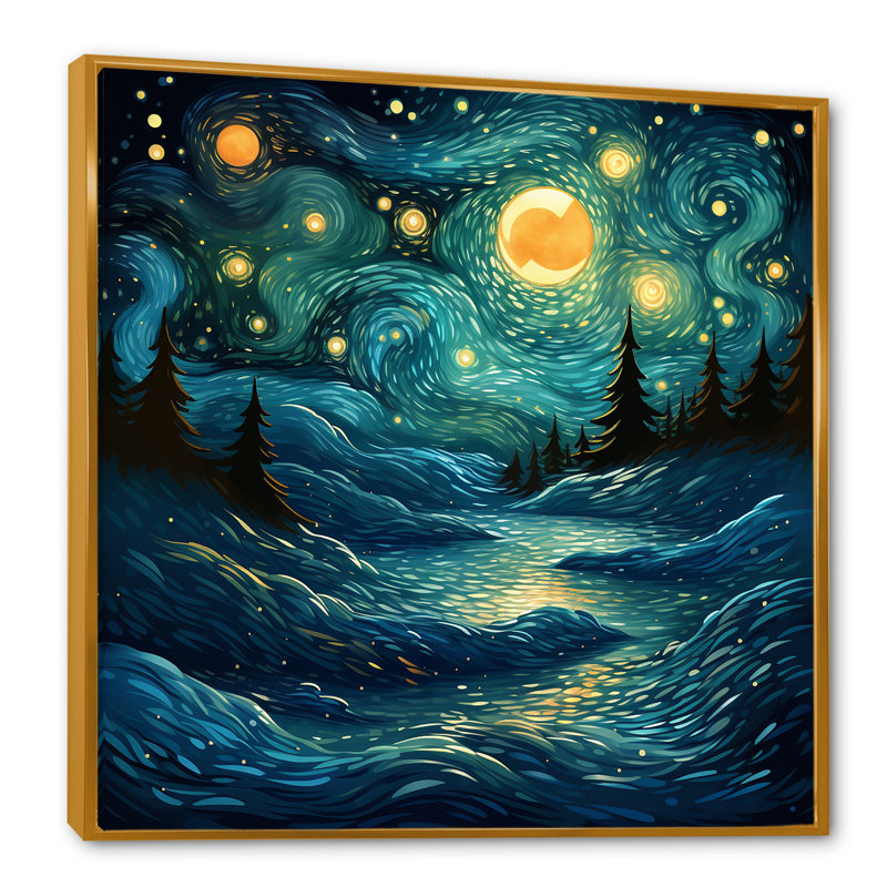 «Starry Night Ocean Storm I» - art mural Classics, H 30 po x l 30 po x P 1,5 po, Cadre flottant doré