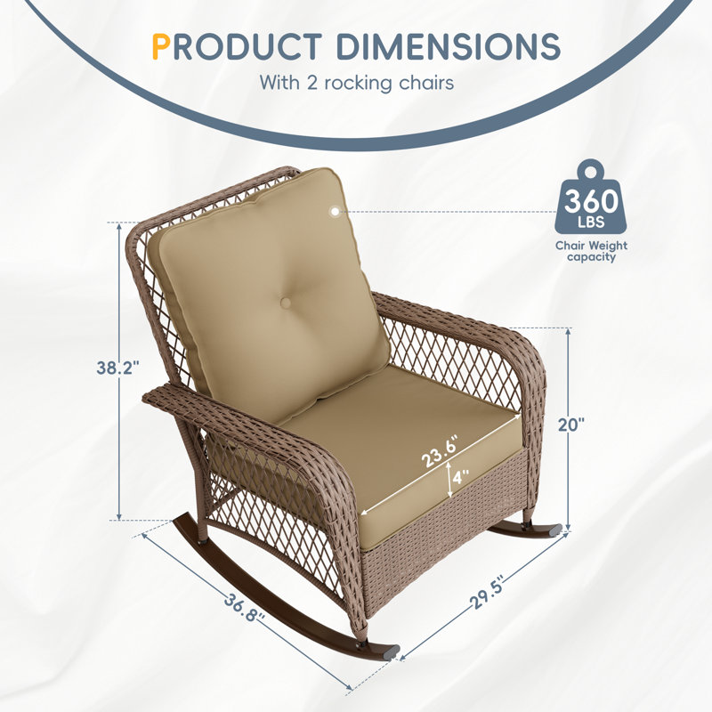 Chaises berçantes de patio avec coussin, Brun, Jaune