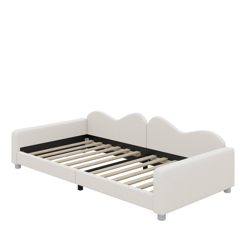 Canapé-lit simple en tissu Sherpa rembourré avec dossier en forme de nuage, Blanc