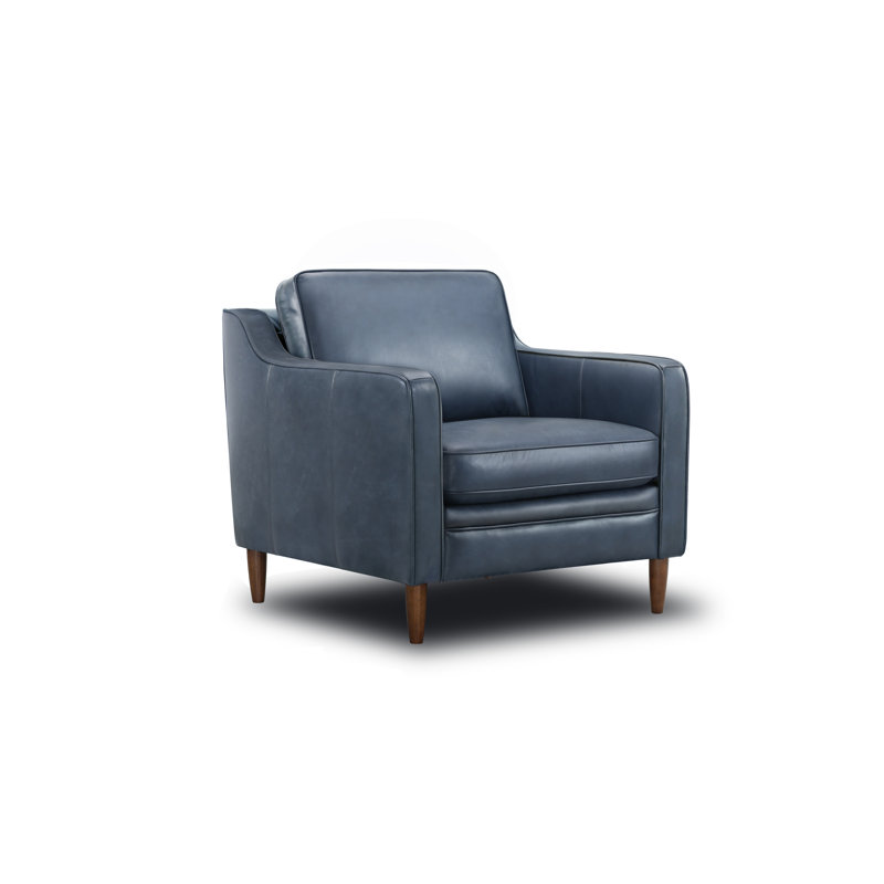Fauteuil d'appoint Leyla, Cuir véritable bleu profond