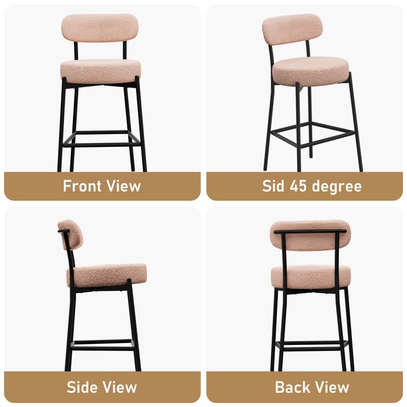 Sherpa Counter Height Bar Stools Set of 4 Modern Upholstered Barstools with Curved Open Back/Round Seat Boucle Comfortable Bar Chairs for Kitchen Island, 24.6 Inch