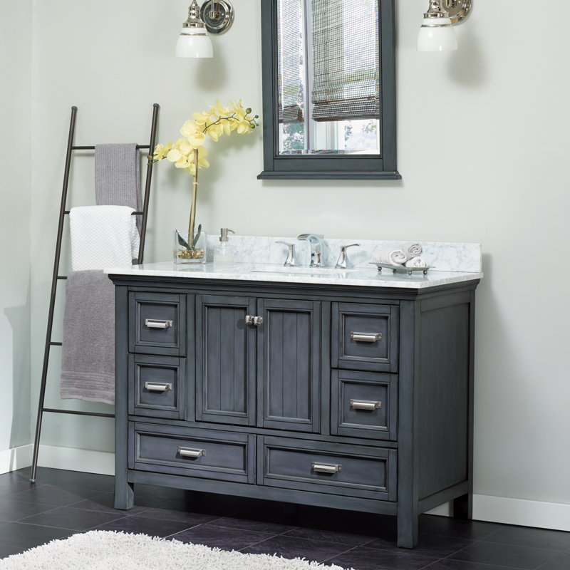 49'' Single Bathroom Vanity with Top, White, Harbor Blue