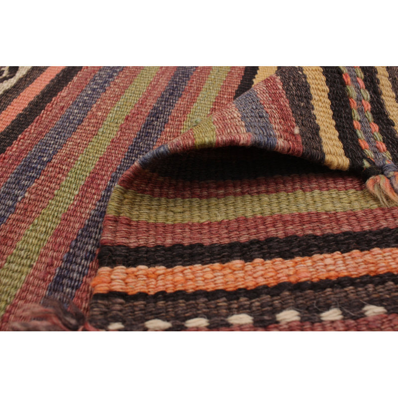 Tapis rouge / noir / vert en laine fabriqué à la main de conception unique Kilim 4 pi 11 po x 10 pi 1 po Kaliyana