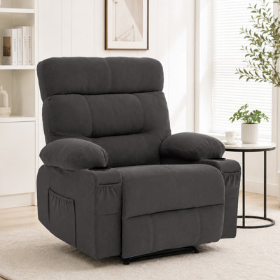 Fauteuil inclinable manuel en tissu de lin de 33,5 po de largeur avec porte-gobelet intégré Romony