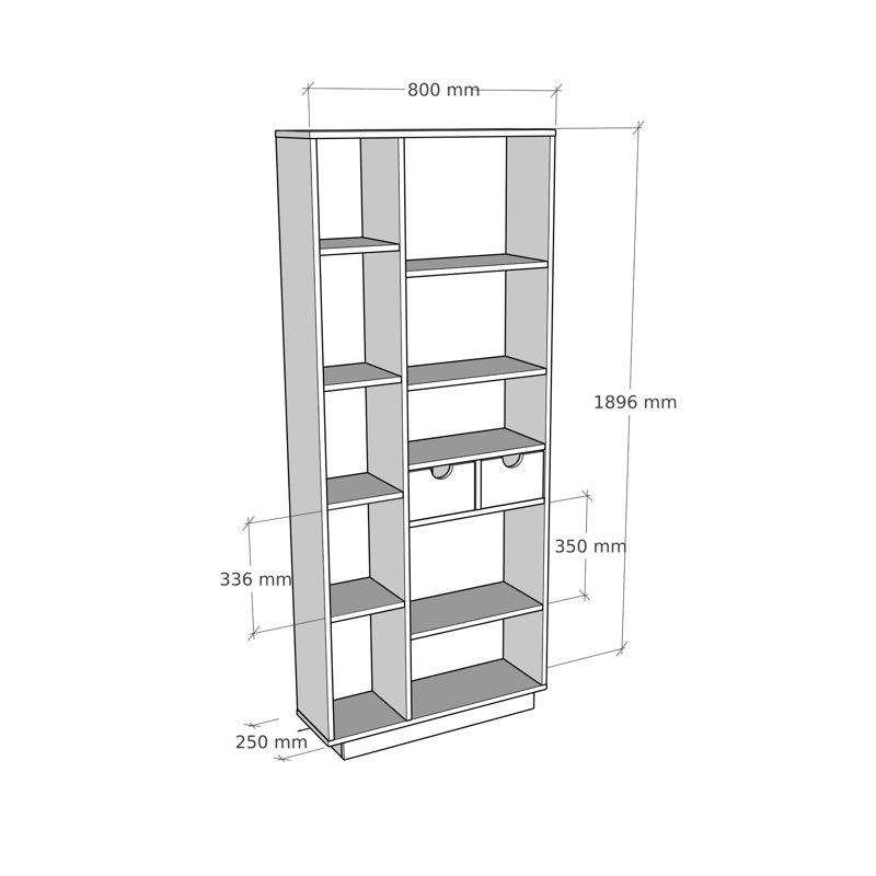 Bookcase With Drawers And Shelves Revna, Brown/White