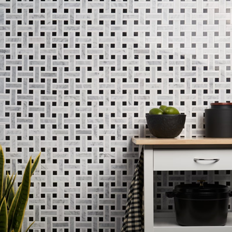 Twine 1x3 Basketweave Polished Marble Mosaic Tile