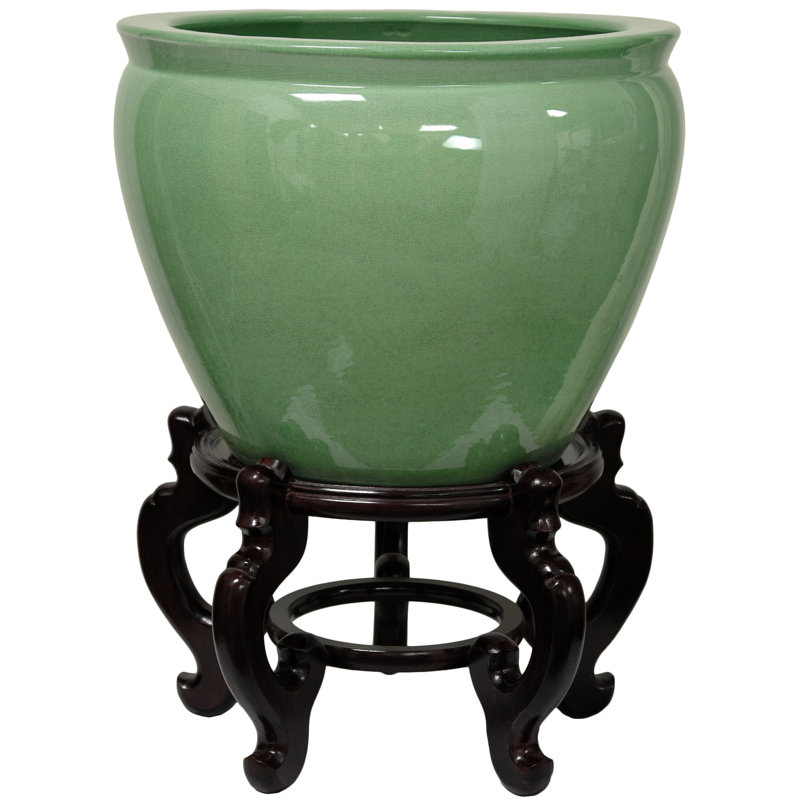 Medallion Urn, Jade Green Celadon, 8.5" H x 12" W x 12" D