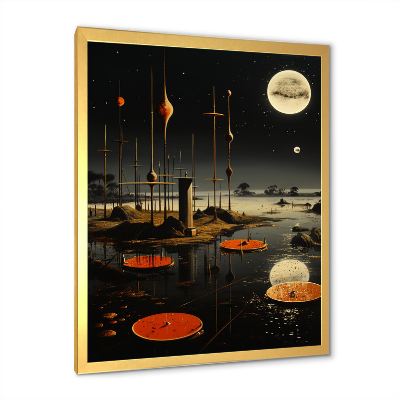 Paysage dans l'espace Liberté rêve II, Cadre doré simple, H 40 po x l 30 po x P 1,5 po
