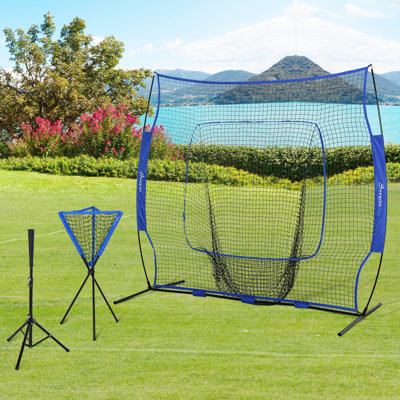 Baseball Practice Net Set With 7.5X7ft Catcher Net, Ball Caddy, Portable Baseball Practice Equipment With For Hitting, Pitching, Batting, Catching, Blue