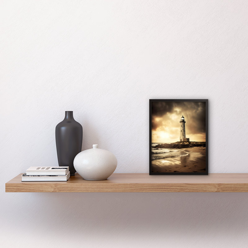 Horta Atmospheric Lighthouse Beach Sepia Atmospheric Sunset - Single Picture Frame Print