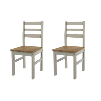 Corona PAIR Solid Pine Dining Chairs, grey and antique wax finish.