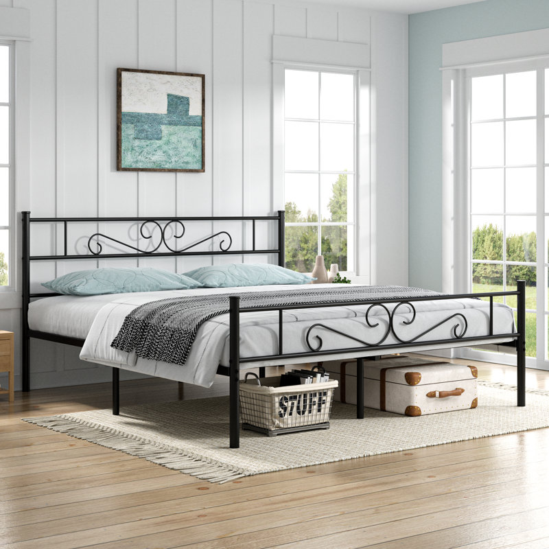 Kempst 14 Inch Full Size Metal Platform Bed with Headboard and Footboard, Heavy Duty Mattress Foundation with Steel Slats Support, No Box Spring Needed, Under Bed Storage
