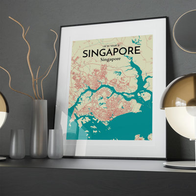 Singapore City Map In Tricolour - No Frame Print