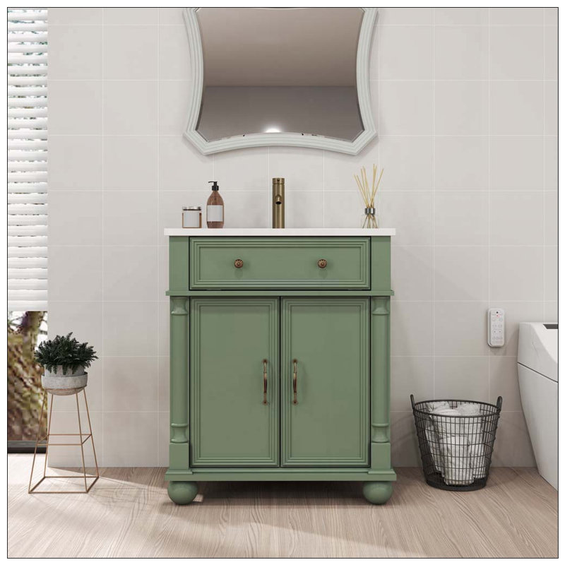Meuble-lavabo Mid-Century avec base colonne romaine, vert