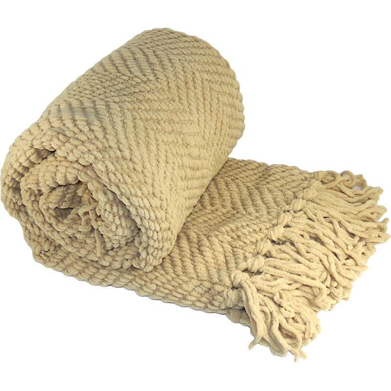 Jeté en tricot de tweed, Brun clair, 60 po x 80 po
